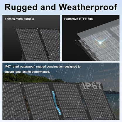 60W Portable Solar Panels Chargers with USB-C, USB-A and DC Outputs Foldable IP67 Waterproof Solar Panel for Camping,Power Emergency for Small Power Station,Phones, Power Banks