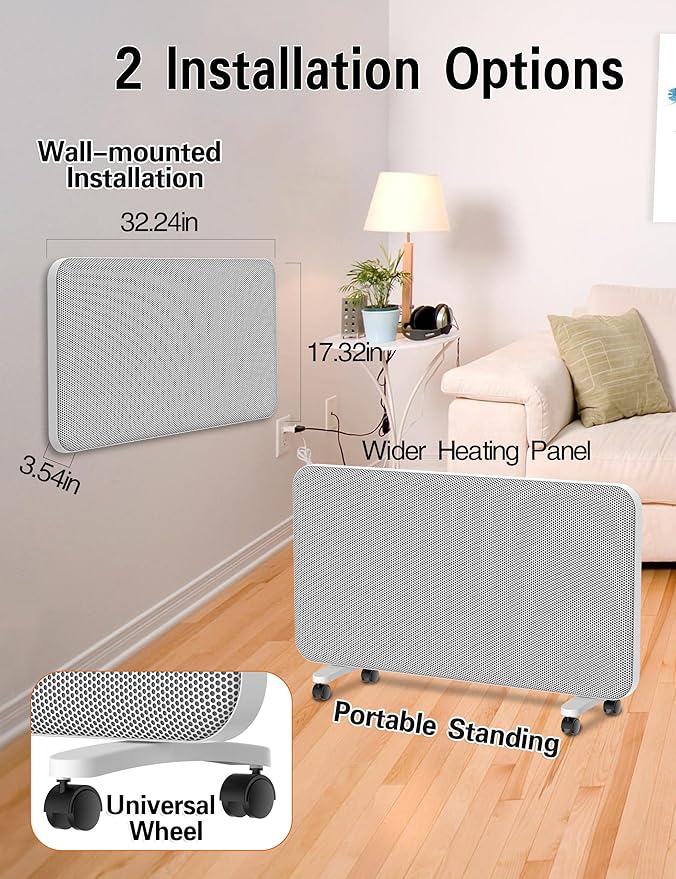 Graphene Convection Panel Infrared Space Heater for Indoor Use Large Room, 1500W Heater with Thermostat, Portable Stand Wall Mounted, Smart WiFi App Control Energy Saving,Work with Tuya