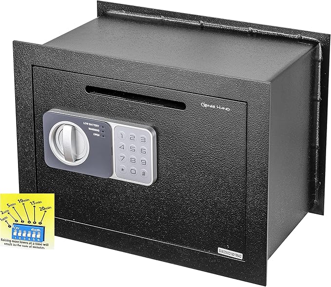 Genie Hand – Time Delay Safe, Anti Robbery Safe Box, Timed Controlled Opening – B-Class Lock – Anti Bounce Technology (Wall – Medium – Depository)