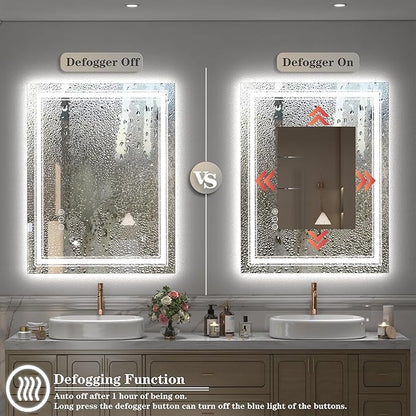 24x32 LED Bathroom Mirror, Lighted Mirror for Bathroom Wall, Backlit and Front lit, Dimmable, Anti-Fog, Shatterpoof, Memory (Horizontal/Vertical)