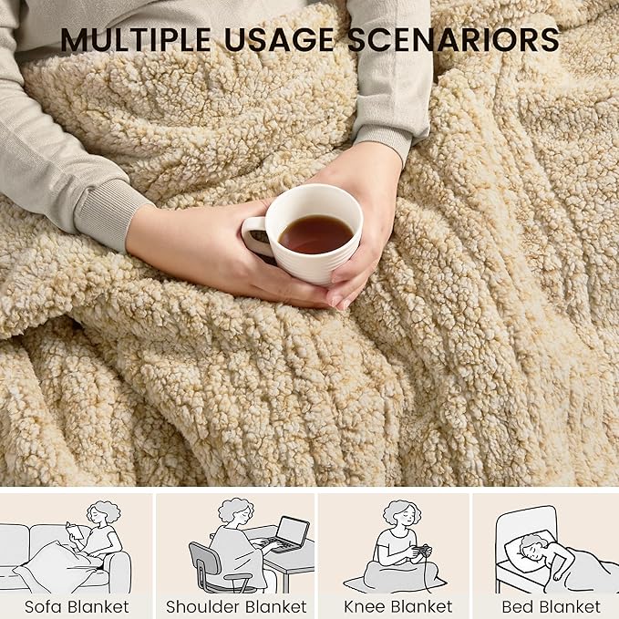 Heated Blanket Electric Blanket Twin - Fast Heating Blanket Throw Double Sided Sherpa Ultra Soft Cozy with 10 Heating Levels & 2-10 Hours Auto Off, Mashine Washable, 62 x 84 Inches, Camel