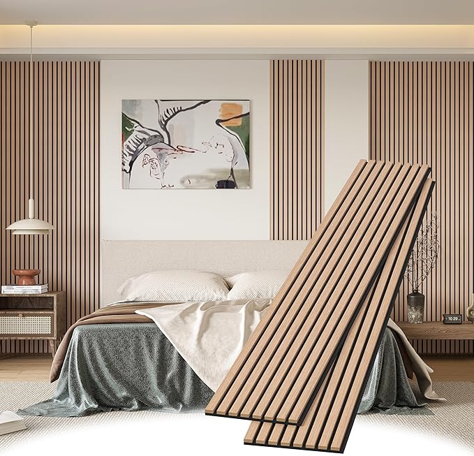 Wood Slat Wall Panels, 2 Pack 8 x 1 ft Decorative Wood Panels for Wall,Stylish Wall Panels for Interior Wall Decor, Modern Acoustic Wood Wall Panels with Felt Backing, Oak