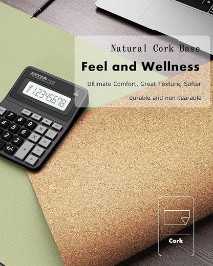 YSAGi Double-Sided Desk Pad, 31.5"x15.7" Leather Desk Mat, Eco Cork Desk Pad Protector,Large Mouse Pad,Waterproof Desk Blotter for Office/Home (Matcha Green/Cork)