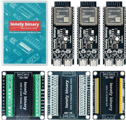 3-Pack ESP32-S3 N16R8 Gold Edition Kit with 16MB Flash, 8MB PSRAM, Expansion Boards, Terminals, Data Cable & Tutorials - Lead-Free Gold Finish Compatible with Arduino IDE & MicroPython
