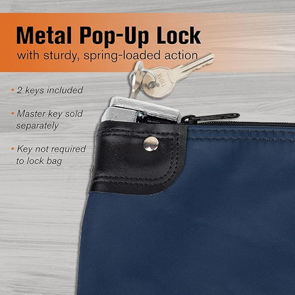 BankSupplies HIPAA Locking Courier Bags with Handles | Navy Blue | 19W x 15H | Durable Laminated Nylon Fabric | Metal Pop Up Lock | For Money, Coins, Currency, Checks & Documents