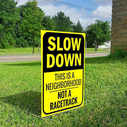 Bigtime 2 X Slow Down Sign 16" x 12" - Double-Sided Kids At Play Signs with Metal H-Stake for Neighborhoods - Durable & Funny Slow Man Sign for Ensuring Child Safety - Thoughtful Gift Idea