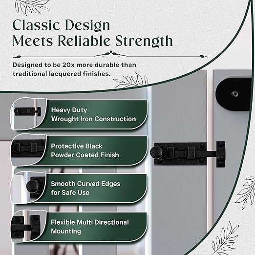 Renovators Supply Manufacturing Slide Bolt Latch 3.5 in. Black Wrought Iron Ball Tip Style Slide Bolt with Mounting Hardware