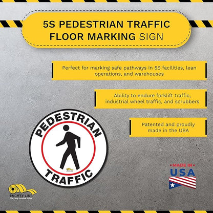Mighty Line Pedestrian Traffic Crossing Walkway Floor Sign for Safety, Caution, Warning, Heavy-Duty, Peel and Stick, Adhesive, Industrial Quality, 24"