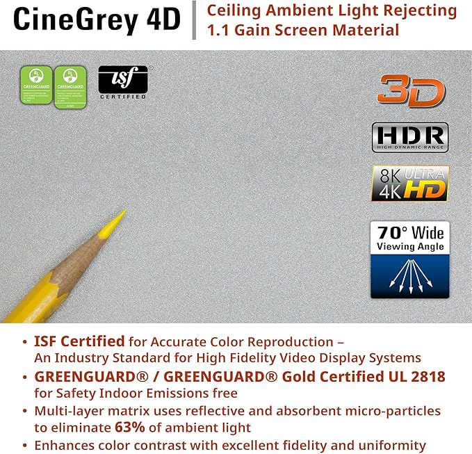 Elite Screens Kestrel Tab-Tension Pro CineGrey 4D, 135" Diag., 16:9 Aspect Ratio, ISF Certified 4K/8K Ultra HD Electric Floor-Rising Motorized Tab-Tensioned Front Projector Screen, FTE135H3-C4D