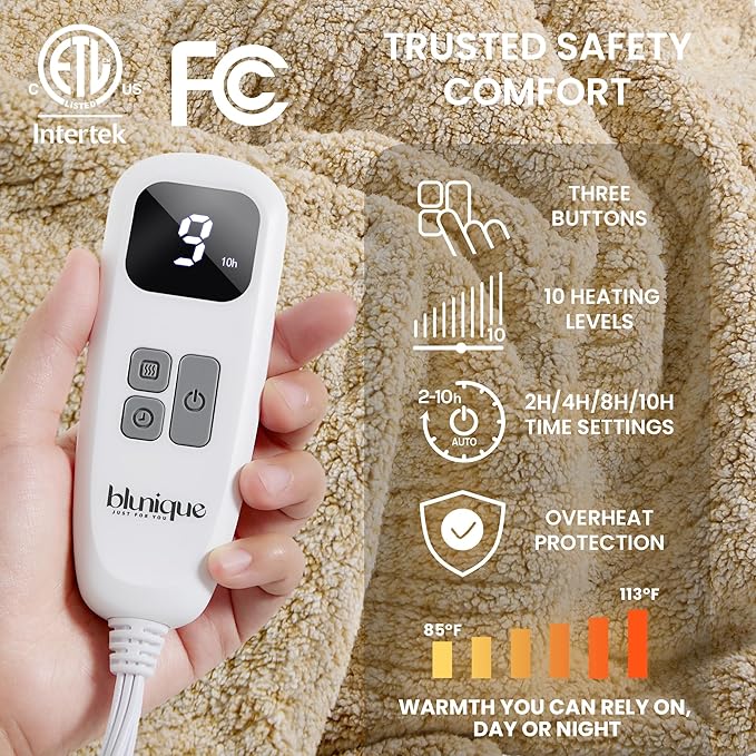 Heated Blanket Electric Blanket Twin - Fast Heating Blanket Throw Double Sided Sherpa Ultra Soft Cozy with 10 Heating Levels & 2-10 Hours Auto Off, Mashine Washable, 62 x 84 Inches, Camel