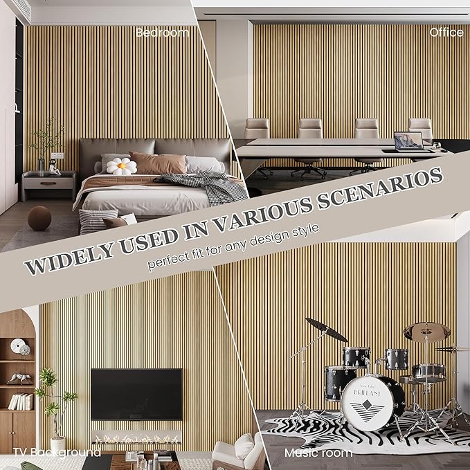 Wood Salt Acoustic Wall Panels, 6 Piece 94" x 7.9" x 0.8" Soundproof Wooden Wall Panels, 3D Fluted Sound Absorbing Panel, Rustic Oak