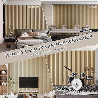 Wood Salt Acoustic Wall Panels, 6 Piece 94" x 7.9" x 0.8" Soundproof Wooden Wall Panels, 3D Fluted Sound Absorbing Panel, Rustic Oak