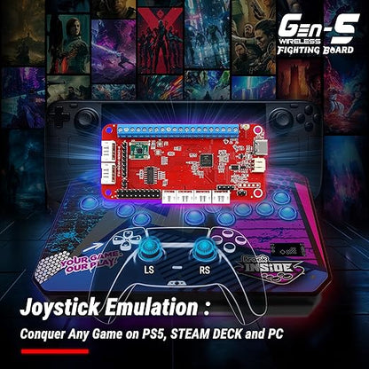 Brook Gaming Gen5W Fighting Board – Wireless Compatible Controller Board for P5, PC & Steam Deck | Ultra-Low Latency | Turbo, Macro & RGB Customization (Exclusive Version) (Gen5W)