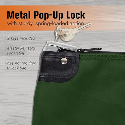 BankSupplies HIPAA Locking Courier Bags with Handles & Card Holder Keyed Differently - Forest Green - 19W x 15H - Durable Laminated Nylon Fabric - Metal Pop