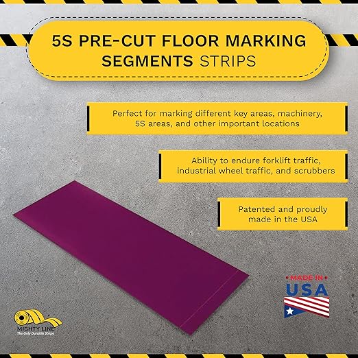 Mighty Line Floor Marking Tape Strips for Safety, Caution, Warning, Heavy-Duty, Peel and Stick, Adhesive, Industrial Quality, Purple, 3" by 10"