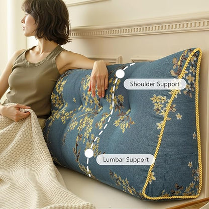 WOWMAX Headboard Pillow Queen Triangular Wedge Pillow for Headboard Wedge Pillow Headboard for Daybed Bunk Bed Large Bolster Pillow for Bed with Removable Cover, Lake Blue