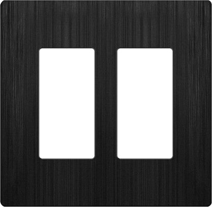 LIDER Brushed Finish Decorator Switch Cover, Screwless Wall Plate, Mid-Size 2-Gang 4.88" x 4.92", Unbreakable Polycarbonate Thermoplastic, UL Listed, LSWP-32M-BBK, Brushed Black