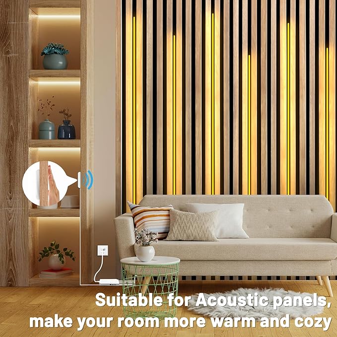 Lichaser 9.84ft COB LED Strip Light, 6 Rolls of 3000K Flexible COB LED for Acoustic Panel and Wood Slat Wall Panels Parallel with Dimmable Touch Sensor Switch, Cuttable for Wood Slat Lighting, Shelf