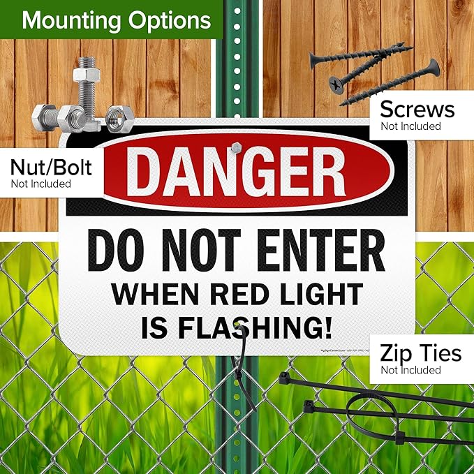 Danger Do Not Enter When Red Light is Flashing Sign, 12x18 Inches, 3M EGP Reflective .063 Aluminum, Fade Resistant, Made in USA by My Sign Center
