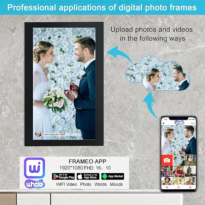 15.6'' Extra Large Digital Picture Frame WiFi Smart Digital Photo Frame 1920 * 1080 FHD Touchscreen 32GB Storage Space,Digital Using App Remotely Send Photos and Videos