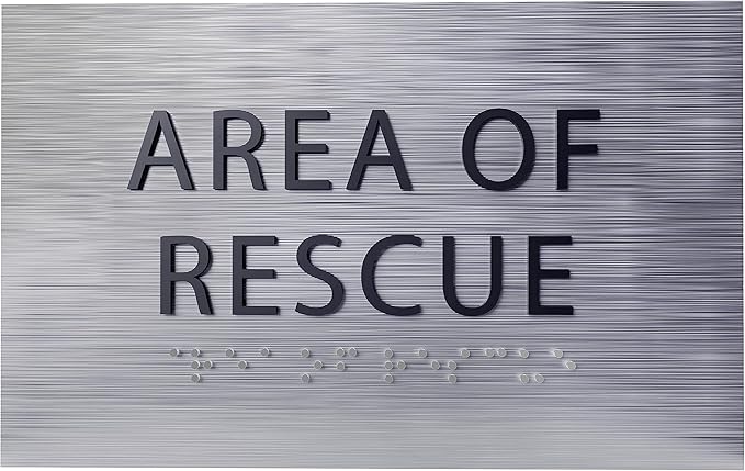 6" X4" Area of Rescue Sign - ADA Compliant Tactile Graphics Grade 2 Braille Text Wall Sign | Emergency Assistance, Refuge Place Sign for Schools, Offices, Apartments & Restaurants