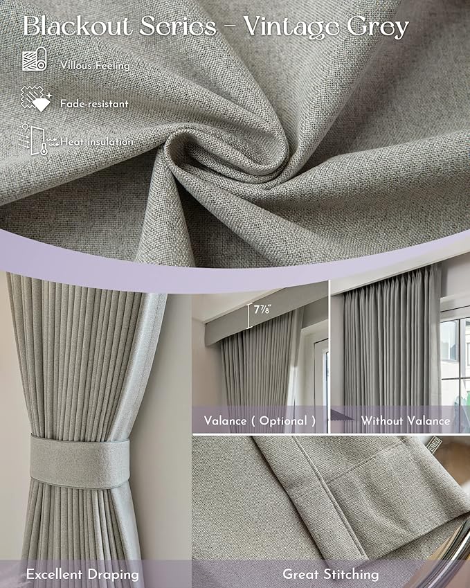 Graywind Hardwired Smart Curtains Motorized Blackout Curtain with Remote Alexa Google Control for Sliding Door Thermal Insulated Drape One-Way or Split Draw, Custom Width to 220" (Vintage Grey)