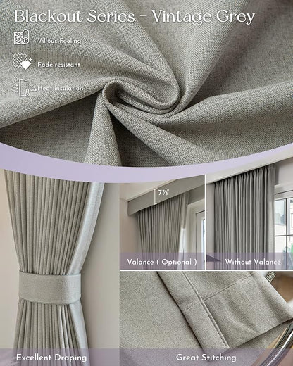 Graywind Hardwired Smart Curtains Motorized Blackout Curtain with Remote Alexa Google Control for Sliding Door Thermal Insulated Drape One-Way or Split Draw, Custom Width to 220" (Vintage Grey)