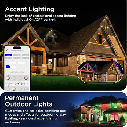 Enbrighten Vibe Eternity Permanent Outdoor Lights for House, 150ft, 108 RGBWIC LEDs, Close Spacing, 33lm, Color Changing, Christmas, Eave Lighting, Smart App, Works with Alexa, Google Home, 85102
