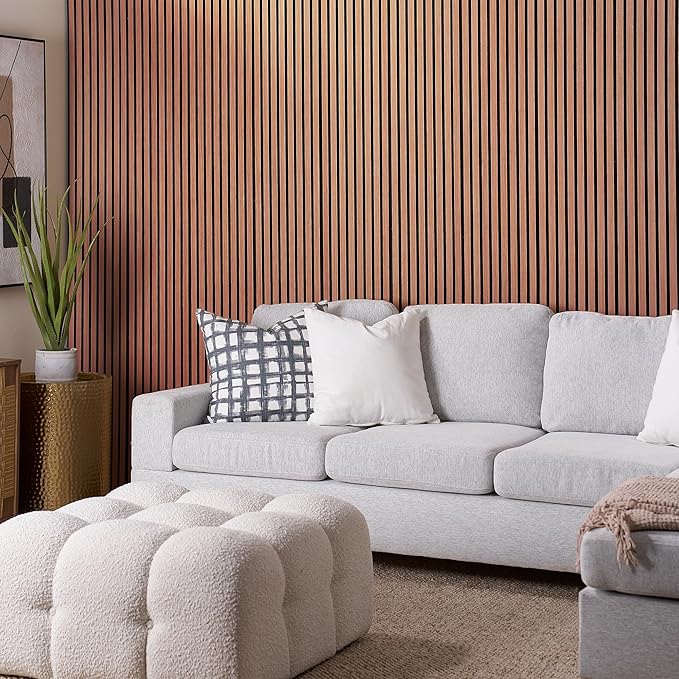 Wood Panels for Wall - Oak Acoustic Wall Panels - 4PK Wall Wood Panels - 94.49” x 12 - Soundproof Wall Panels for Decor - Acoustic Slat Wood Wall Panels for Interior Decoration of Walls (Oak Cherry)