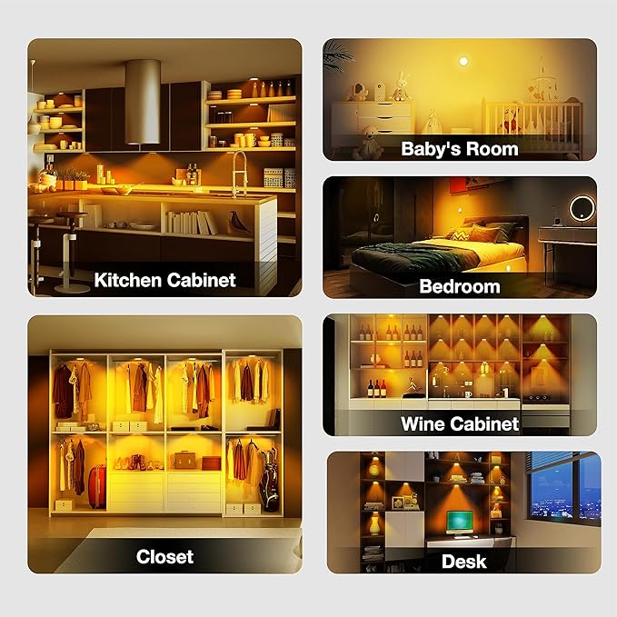 Puck Lights with Remote Control,1000mAh Rechargeable Under Cabinet Lighting,3Pack LED Closet Tap Light,Cordless Stick On Lights for Under Cabinet,Hallway,Stairway,Closet (Warm White)