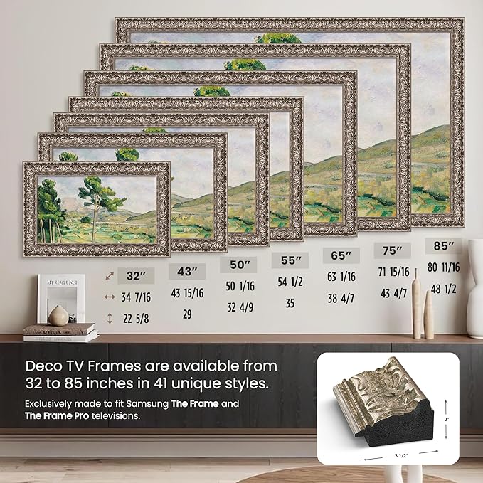Tuscan Silver 43" Premiere Deco TV Frame - Compatible ONLY with Samsung The Frame TVs (Fits 2021-2025, LS03A, LS03B, LS03C, LS03D, LS03FA)