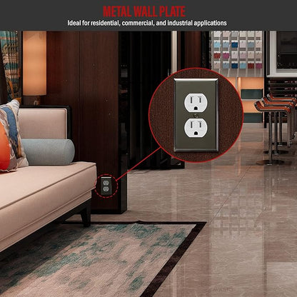 ENERLITES Duplex Receptacle Metal Wall Plate, Stainless Steel Outlet Cover, Corrosion Resistant, Standard Size 1-Gang 4.50" x 2.76", Stainless Steel 201, 7721-PBK, Polished Black