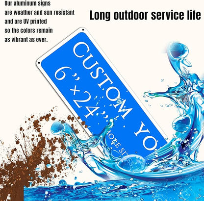 Custom Sign, custom street sign，Aluminum Weatherproof Metal Sign Multiple Sizes, Reflective nameplates and doorplates，Customize for Office, Business, Workplace, office, Home, Delivery Signs(6*24 Inch)