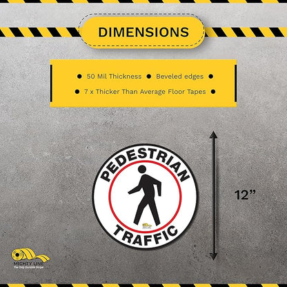 Mighty Line Pedestrian Traffic Crossing Walkway Floor Sign for Safety, Caution, Warning, Heavy-Duty, Peel and Stick, Adhesive, Industrial Quality, 12"