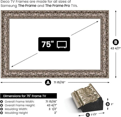 Tuscan Silver 75" Premiere Deco TV Frame - Compatible ONLY with Samsung The Frame TV and Pro TVs (Fits 2021-2025, LS03A, LS03B,LS03C,LS03D,LS03FA,LS03FW)