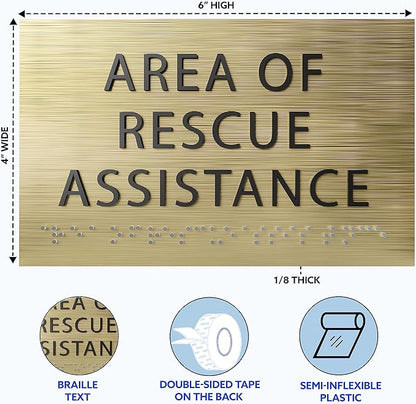 6" X4" Area of Rescue Assistance Sign- Tactile Graphics Grade 2 Braille Text ADA Compliant Sign |ADA Compliant Plastic Signs for Schools, Offices, Businesses, Apartments & Restaurants