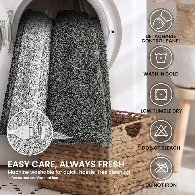 Heated Blanket Electric Blanket Twin - Fast Heating Blanket Throw Double Sided Sherpa Ultra Soft Cozy with 10 Heating Levels & 2-10 Hours Auto Off, Mashine Washable, 62 x 84 Inches, Grey Twin