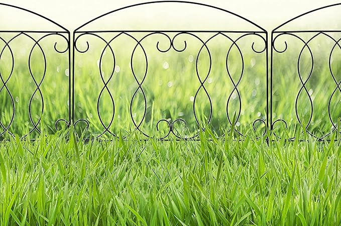 Decorative Fence 24in x 12ft 6 Piece Metal Garden Fence Extra Thick Wire Outdoor Patio Rustproof Fencing Animal Barrier