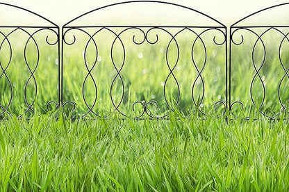 Decorative Fence 24in x 12ft 6 Piece Metal Garden Fence Extra Thick Wire Outdoor Patio Rustproof Fencing Animal Barrier