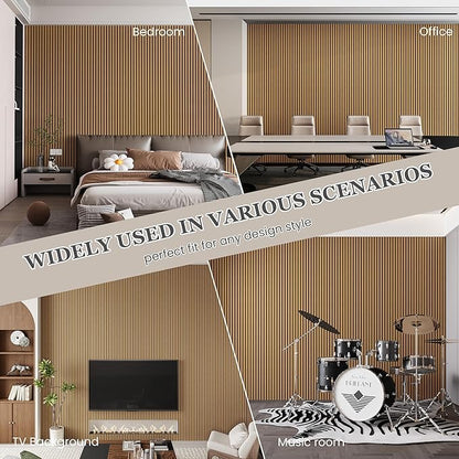 Wood Salt Acoustic Wall Panels, 2 Piece 94" x 23.6" x 0.8" Soundproof Wooden Wall Panels, 3D Fluted Sound Absorbing Panel, Teak