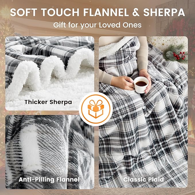 Christmas Heated Blanket Electric Throw-50''x60''Ultra Soft Cozy Plaid Flannel Fast Heating Electric Blanket with 10 Heat Levels & 10 Hrs Auto Off, ETL Certified, Keep Warm in Home Office