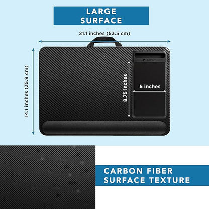 LAPGEAR Home Office Pro Lap Desk with Wrist Rest, Mouse Pad, and Phone Holder - Black Carbon - Fits up to 15.6 Inch Laptops - Style No. 91598
