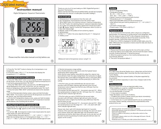 Fridge Freezer Thermometer Max/Min Memory High & Low Temperature Alarms Settings with LED Indicator Digital Refrigeration Thermometer with Magnetic,Stander (WhiteMeter2pack)