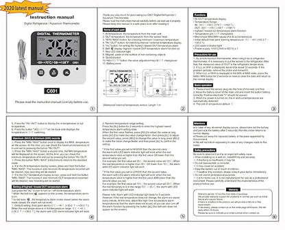 Fridge Freezer Thermometer Max/Min Memory High & Low Temperature Alarms Settings with LED Indicator Digital Refrigeration Thermometer with Magnetic,Stander (WhiteMeter2pack)