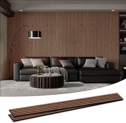 Wood Salt Acoustic Wall Panels, 2 Piece 94" x 23.6" x 0.8" Soundproof Wooden Wall Panels, 3D Fluted Sound Absorbing Panel, Red Oak