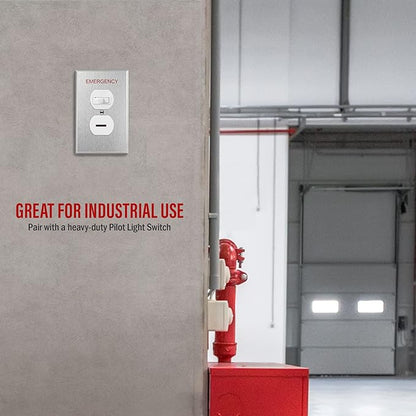 ENERLITES Duplex Receptacle Metal Wall Plate with Emergency Label, Stainless Steel Outlet Cover, Corrosion Resistant, Mid-Size 1-Gang 4.88" x 3.11", 430 Stainless Steel, 7721M-E, Silver