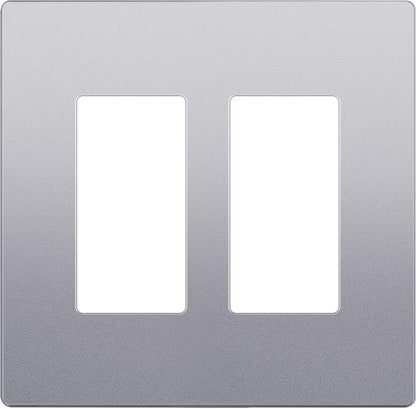 LIDER Matte Finish Decorator Switch Cover, Screwless Wall Plate, Mid-Size 2-Gang 4.88" x 4.92", Unbreakable Polycarbonate Thermoplastic, UL Listed, LSWP-32M-SV, Silver