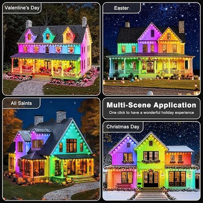 LITSOUL 100FT Permanent Outdoor Lights for House Waterproof, Smart RGB Eave LED Lighting with 16 Million Colors, IP67 Outdoor Strip Lights for Christmas Halloween Holiday Daily Decorations (100FT)