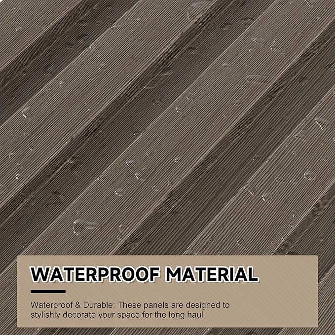 WPC Slat Wall Paneling, 8-Pack 3D WPC Wood Wall Panels, Acoustic Wall Panels for Interior Wall Decor, Living Room, Bedroom, Grayish Brown, 95 x 6 in