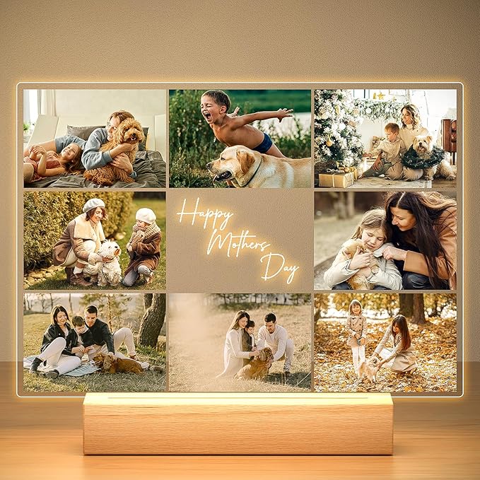 Custom Picture Frame with Photo, Personalized Photo Frame with Night Light, Customized Picture Frames, Personalized Valentines Day Gifts for Mom, Baby, Kid, Family